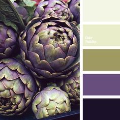 dark purple, dark-violet, green, house color choice, house color schemes, olive, olive green shades, pale olive, purple, shades of purple. Artichoke Color Palette, Pallets Color, In Color Balance, Colour Pallets, Green Palette, House Color Schemes, Design Seeds, Color Balance, Color Harmony