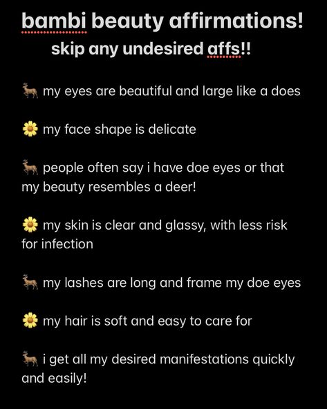 Thick Eyebrow Affirmations, Bambi Affirmations, Ethereal Beauty Affirmations, Bambi Beauty Affirmations, Doll Affirmations, Bambi Beauty, Beauty Affirmations, Life Affirmations, Serious Skin Care