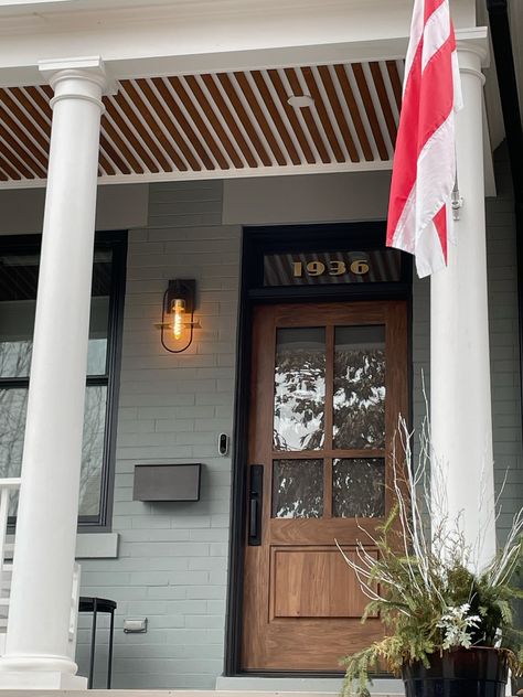 Wood Front Door With Transom, Transom Over Front Door, Front Door With Transom Above, Front Door Transom, Front Door With Transom, 40s House, Window Above Door, Door With Transom, 1910 House