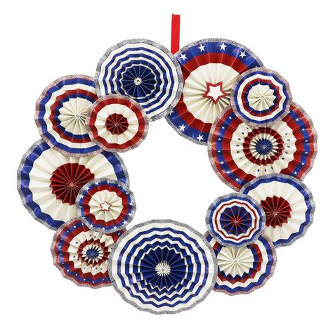 Fan Wreath, Patriotic Wall Decor, Patriotic Diy, Finish Work, Patriotic Wall, Paper Fan, Wall Wreath, Paper Fans, 4th Of July Party