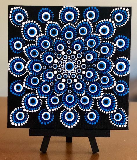 Elephant Painting Canvas, Small Art Studio, Evil Eye Art, Mandala Canvas, Mandala Art Lesson, Bright Art, Evil Eyes, Dot Mandala, Eye Painting