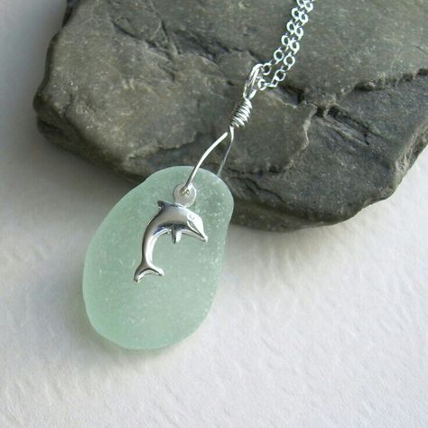 Dolphin Jewelry, Dolphin Necklace, Sea Jewelry, Ocean Jewelry, Sea Glass Pendant, Classy Jewelry, Green Sea, Girly Jewelry, Sea Glass Jewelry