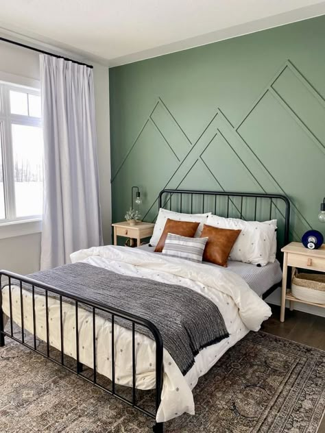 Boys Room Green Accent Wall, Boys Room Green Walls, Mountain Wall Design, Boys Green Bedroom Ideas, Green Boys Bedroom, Boys Room Green, Boy Room Accent Wall, Hunter Green Bedrooms, Boys Bedroom Green