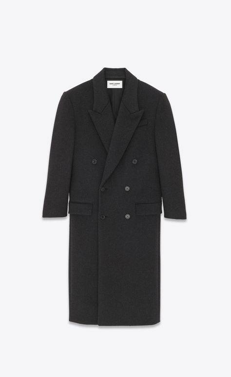 Long coat in wool | Saint Laurent | YSL.com Winter 23, Wool Pencil Skirt, Fantasy Gowns, Leather Pencil Skirt, Tuxedo Jacket, The Saint, Oversized Jacket, Long Coat, Black Coat