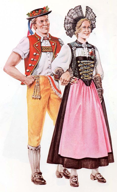 Switzerland.The herdsman is dressed in traditional costume: The woman is from the canton of Berne. Switzerland Clothing, Swiss Clothing, Dalmatia Croatia, Costumes Around The World, National Costume, National Dress, Folk Dresses, Ethnic Dress, Folk Costume