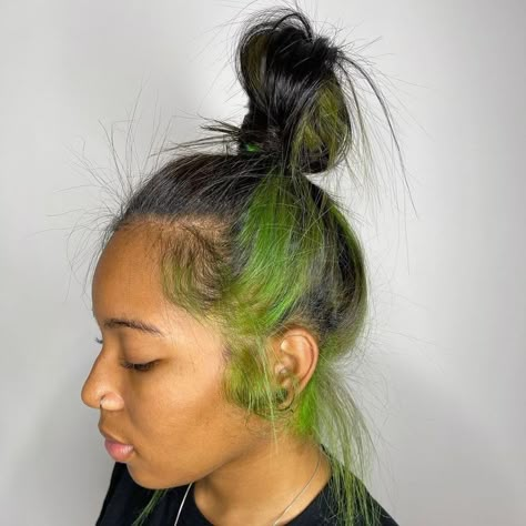 Green Skunk Stripe Hair, Green Skunk Stripe, Ponytail Diy, A Braided Ponytail, Skunk Stripe Hair, Cornrow Hairstyle, Stripe Hair, High Bun Hair, Diy Hairstyle