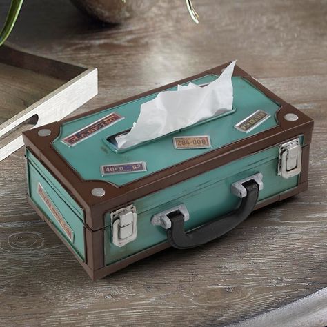 Tissue Box Hacks, Tissue Box Diy, Tissue Box Design, Metal Suitcase, Tissue Box Crafts, Old Radios, Tissue Box Holder, I'm Bored, Decorative Paper