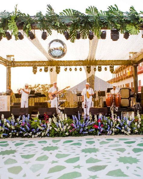 cristina andre wedding dance floor White Delphinium, Cartagena Wedding, Wedding Dance Floor, Music Themed Wedding, Dance Floor Wedding, Traditional Weddings, Wedding Thanks, Ceremony Programs, Dance Club