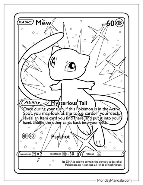 20 Mew Coloring Pages (Free PDF Printables) Pokemon Omalovanky, Pokemon Card Coloring Pages, Mew Coloring Pages, Diy Pokemon Cards, Mew Pokemon Card, Pokemon Card Template, Coloring Pokemon, Pokémon Coloring Pages, Coloring Pages Pokemon