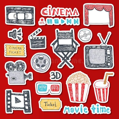 Cinema Stickers, Movie Elements, Film Vector, Cinema Illustration, Film Elements, English Classes For Kids, Cinema Theme, Aladdin Wallpaper, Film Stickers