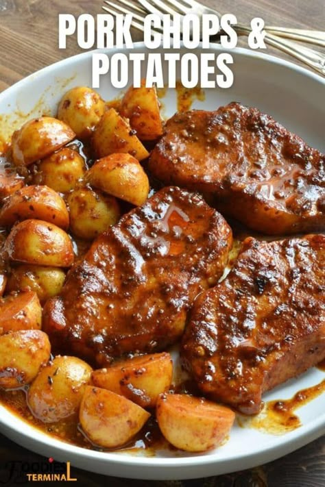 Pork Chops With Potatoes, Pressure Cooker Pork Chops, Pork Loin Chops Recipes, Potatoes In The Instant Pot, Honey Mustard Pork Chops, Potatoes Instant Pot, Pressure Cooker Pork, Mustard Pork Chops, Boneless Pork Chop Recipes