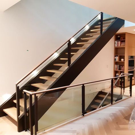 Wrapped this beauty up yesterday. There are 3 monster white oak open rise stairs stacked on top of each other.  The custom fabricated steel… Stacked Stairs, Stacked Staircase, Open Staircase Ideas, Extension Plans, Stairs Stringer, House Extension Plans, Open Stairs, Arch Ideas, Staircase Storage