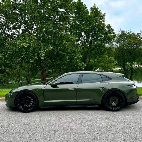 Let’s start Wheel Wednesday with this stunning Nato Olive Green Porsche Taycan Sport Turismo ready for battle. @anrkywheels AN20 AERO+ With matching #natoolive centers. #porsche #porschetaycan #taycan #porschetaycansportturismo #taycancrossturismo #taycanturbo #wheelwednesday Porsche Taycan Green, Olive Green Porsche, Taycan Sport Turismo, Green Porsche, Porsche Taycan, Future Cars, Yamaha R1, Jaguar F Type, Mclaren P1