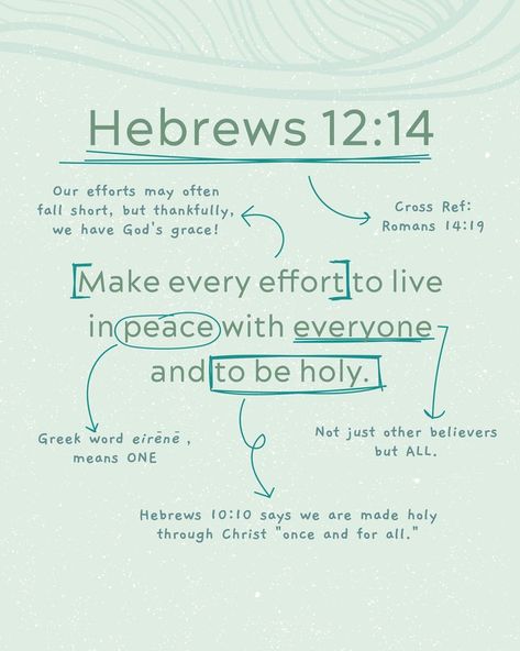 Let’s dive into Hebrews 12:14 together and aim to be peacemakers like Jesus. Verse Mapping Scriptures, Hebrews Bible Study, Book Of Hebrews, Planner Quotes, Bible Journaling For Beginners, New Testament Bible, Hebrews 12, Verse Mapping, Understanding The Bible