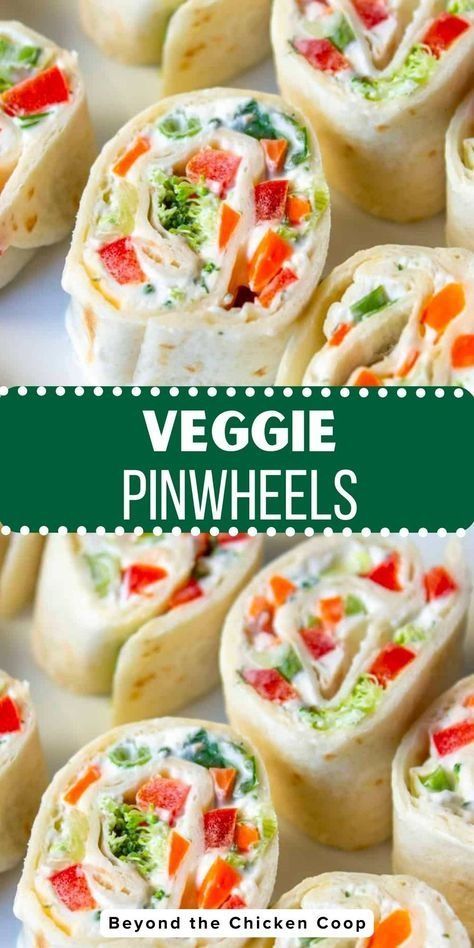 These veggie pinwheels are a delicious, homemade, holiday appetizer that's both quick and easy to prepare. Packed with fresh, colorful vegetables and a light, healthy filling, they make a delightful addition to your holiday meals. These simple, no-fuss pinwheels are not only delicious but also a guilt-free treat for everyone to enjoy. Make these now! Veggie Horderves Appetizers, Easy Healthy Pinwheels, Easy Meatless Appetizers, Vegetable Pinwheels Roll Ups, Easy Veggie Appetizers, Party Appetizers Simple, Vegetable Appetizers Finger Foods, Veggie Appetizers Easy, Vegetable Pinwheels