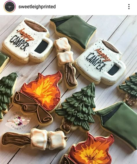 Camping Cookies, Dad's Birthday, Horse Treats, Summer Cookies, Sugar Cookie Designs, Button Badges, Fall Cookies, Fancy Cookies, Camping Party