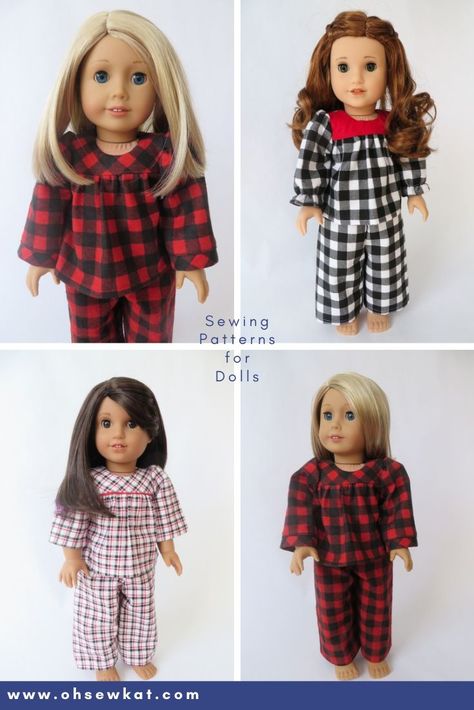 American Girl Doll Pajamas, Girls Pajamas Pattern, American Girl Clothes Patterns, Pants Pattern Free, Nightgown Pattern, American Girl Patterns, Pajama Pattern, Doll Clothes Patterns Free, American Girl Doll Patterns