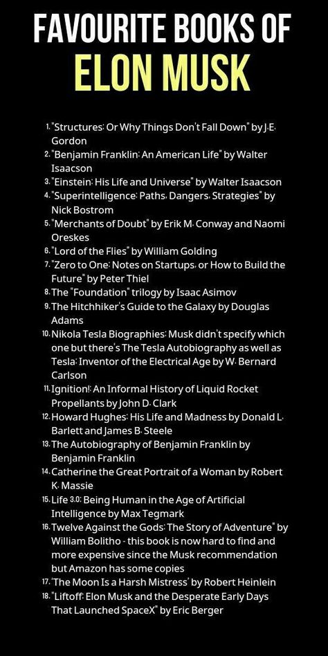 Elon Musk Book Recommendations, Informative Books To Read, 10 Books To Understand Everything, Books To Motivate You To Study, Best Books For Entrepreneurs, Inspirational Books To Read In Your 20s, Best Books To Read For Self Improvement, Elon Musk Aesthetic, Best Books To Read In Your 20s