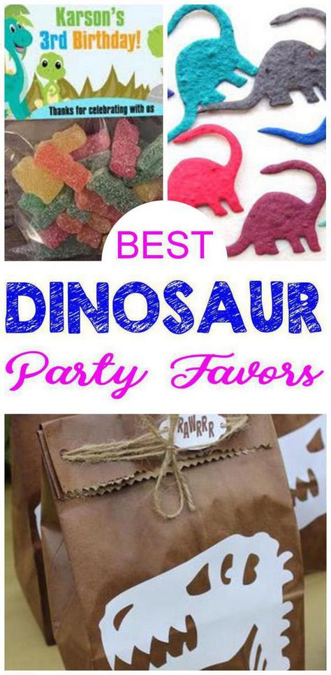 INCREDIBLE Party Favors! Dinosaur party favor ideas for kids that are easy and fun! Goodie bags, ideas you can DIY, party favor bags and more. BEST Kids Dinosaur party favors great for classroom parties, school parties, birthday parties any Dinosaur theme celebration! Dinosaur Party Bags, Girl Dinosaur Party, Dinosaur Favors, 1st Birthday Party Favors, Candy Toys, Party Favor Ideas, Girl Dinosaur Birthday, Party Favors For Kids, Dinosaur Party Favors