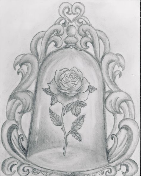 Beauty and the Beast inspired rose. (09/16/20) Beauty And The Beast Rose Sketch, Beauty And The Beast Pencil Drawings, Rose In A Glass Dome Drawing, Rose From Beauty And The Beast, Beauty And The Beast Rose Painting, Beauty And The Beast Drawing Sketches, Beauty And The Beast Drawings, Drawing Beauty And The Beast, Beauty And The Beast Rose Drawing