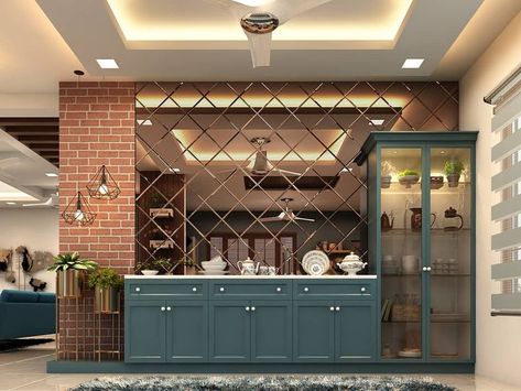 Bar Unit In Living Room Luxury, Crockery Unit Design With Bar, Crockery Unit Design In Living Room, Cutlery Unit Design, Crockery And Bar Unit Design, Designer Crockery Unit, Luxury Crockery Unit Design, Small Crockery Unit Design, Luxury Cabinet Design