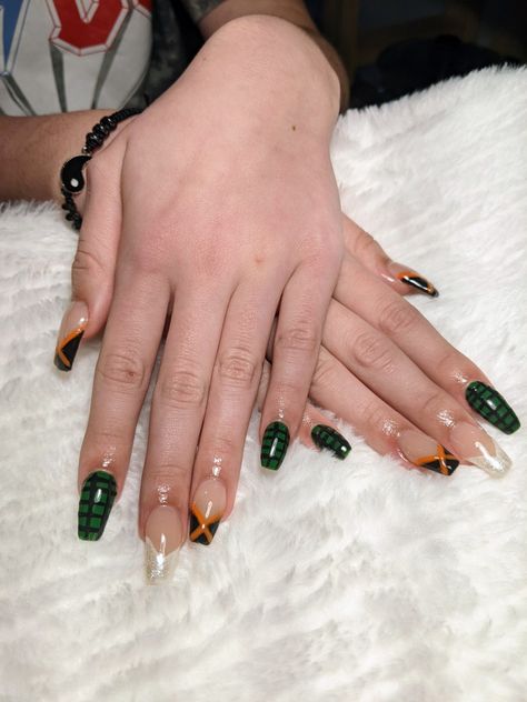 Anime My Hero Academia Nails Anime Nails My Hero Academia, My Hero Nails, My Hero Academia Nail Art, Bakudeku Nails, My Hero Academia Nails Acrylic, Deku Nails, Bakugou Nails Art, My Hero Academia Inspired Nails, Bakugou Nails