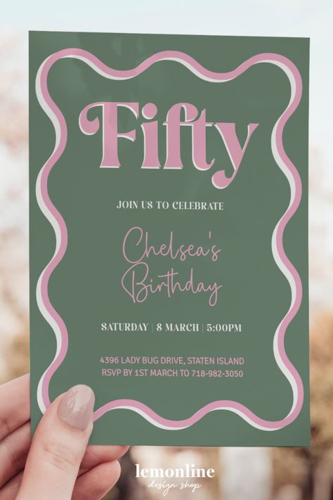 Green and Pink Wavy Border Invitation Template - Fully Editable for All Ages! Create Your Perfect Event with Ease - Instant Download, DIY Ready! #EditableInvitation #PinkGreenInvitation #EtsyTemplate Pink Invite, Pink Party Theme, 25th Birthday, Pink Themes, Pink Parties, 8th Of March, Green And Pink, Party Snacks, Editable Invitations