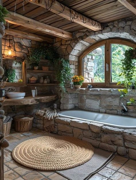 Lotr Bathroom, Hobbit Bathroom, Cottage Core Bathroom, Bathtub Inspiration, Mountain Cabin Decor, Babington House, Earth House, Architecture Bathroom, Small Bathroom Ideas Modern