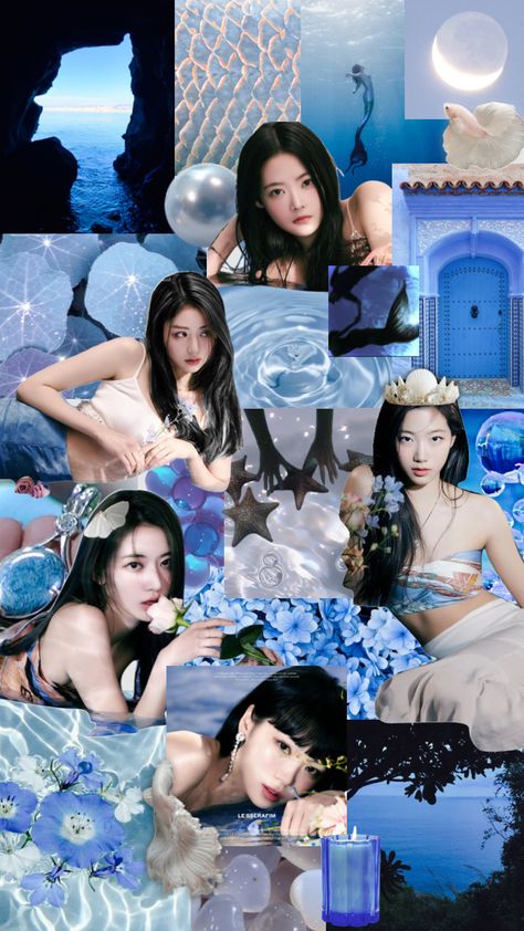 #lesserafim #eunchae #yunjin #sakura #kazuha #chaewon #mermaid #kpop The Great Mermaid Lesserafim, Sakura Kazuha, Lesserafim Eunchae, Descendants Dr, Collage Wallpaper, Aesthetic Board, Birthday Poster, Aesthetic Kpop, Heroes Of Olympus