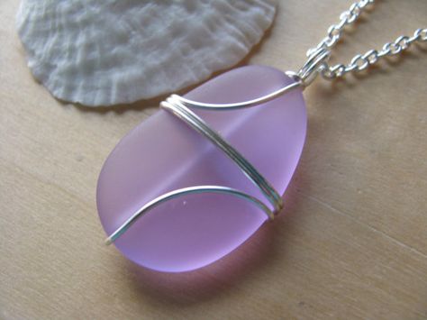 XLong Wire Wrapped Sea Glass Necklace Aqua by BostonSeaglass Beach Glass Wire Wrapping, Sea Glass Necklace Wire Wrapped, Wire Wrapped Sea Glass Jewelry, Purple Cornflower, Jewelry Making Classes, Diy Jewelry Tutorials, Sea Glass Bracelet, Glass Beach, Beachglass Jewelry