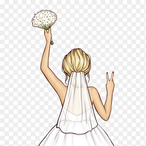 Pop art bride in wedding dress with bouquet on transparent background PNGPng Vectors Bride Illustration Drawing, Wedding Dress With Bouquet, Bride Background, Bride Topper, Bridal Artwork, Ballon Drawing, Bride Painting, Bride Drawing, Bride Illustration