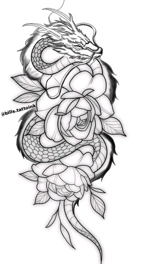 Dragon Tattoo With Rose, Dragon Tattoo Upper Arm, Dragon Tattoo Outline, Dragon Tattoo Stencil, Small Traditional Tattoo, Sternum Tattoos, Arm Sleeve Tattoos For Women, Dragon Sleeve, Hyper Realistic Tattoo