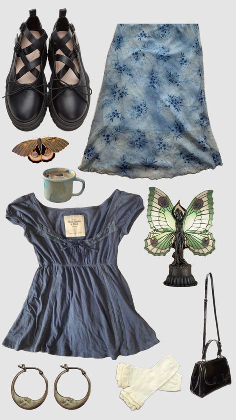 #blue #outfit #blueoutfit #pretty #stainedglass #springfit #springoutfit Y2k Blue Outfit, Robin Outfit, 80s Inspired Outfits, Boho Outfit, Blue Y2k, Y2k Outfits, Mood Board Fashion, Blue Outfit, Dream Clothes