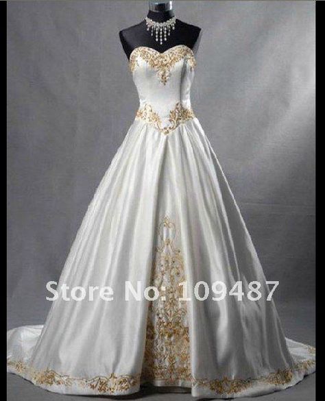 image Zelda Wedding Dress, White And Gold Wedding Dress, Tail Wedding Dress, Zelda Dress, Zelda Wedding, Medieval Wedding Dress, Gamer Wedding, Gold Wedding Gowns, White And Gold Wedding