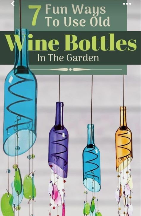 Glasses From Wine Bottles, Painting On Wine Bottles Diy, Wine Bottle Wind Chime Diy, Crafts With Wine Bottles, Up Cycling Ideas, Wine Bottle Windchimes, Wine Bottle Painting Ideas, Empty Wine Bottle Crafts, Glass Bottle Diy Projects