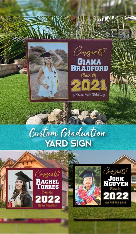 Whether you’re throwing your grad a graduation party or simply having a small get together. These personalized graduation party decorations are perfect to commemorate your grad on their big day! Graduation Banners, Graduation Party Welcome Signs, Graduation Yard Signs, Graduation Door Banners, and More! #classof2022 #grad #graduationparty Graduation Party Decoration Ideas, Door Banners, Grad Banner, Party Decoration Ideas, Graduation Yard Signs, Just Graduated, Graduation Party Decorations, Graduation Banner, Welcome Signs