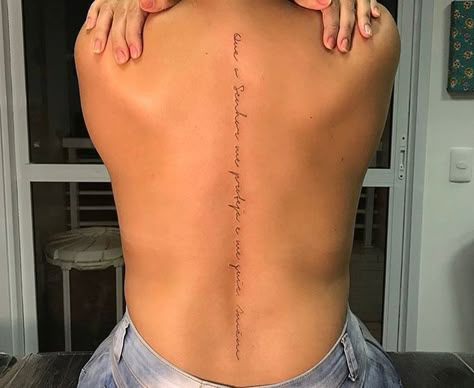 Girl Spine Tattoos, Writing Tattoos, Small Girl Tattoos, Spine Tattoos For Women, Stylist Tattoos, Cute Tattoos For Women, Classy Tattoos, Discreet Tattoos, Subtle Tattoos