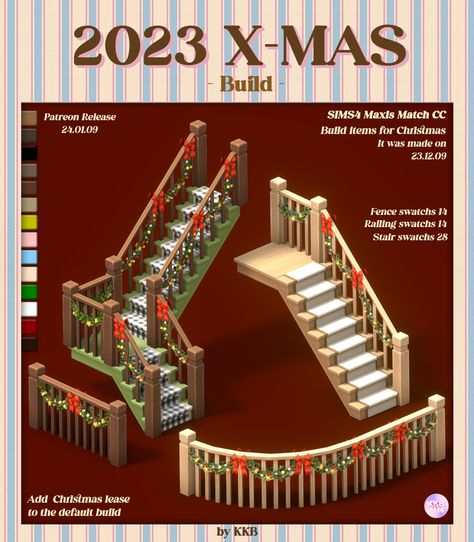 [KKB'sMM]2023 X-MAS - Build | KKB Sims 4 Maxis Match Christmas Cc, Sims 4 Christmas Cc, Sims 4 Seasons, Fence Railing, Christmas Stairs, Cc Patreon, Maxis Match Cc, Sims 4 Bedroom, Sims 4 House Building