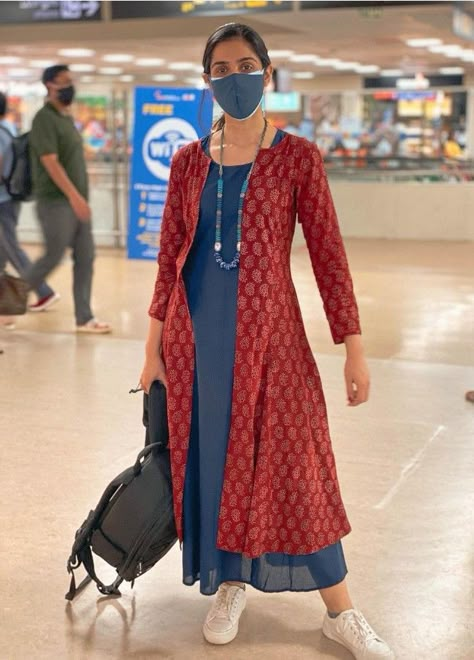 Kurtas With Jackets Women, Sambalpuri Jackets For Women, Kurti With Overcoat For Women, Kalamkari Western Dress, Jacket Kurtis For Women, Churidar With Overcoat, Ikkat Jackets For Women, Kalamkari Shrug, Overcoat Kurti Design Long