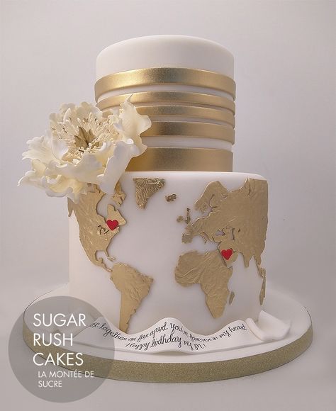 29 Birthday Ideas For Her, 35th Birthday Cakes, 29th Birthday Cakes, Travel Wedding Cake, Map Cake, Map Wedding, Travel Cake, Birthday Cakes For Her, Anniversaire Diy