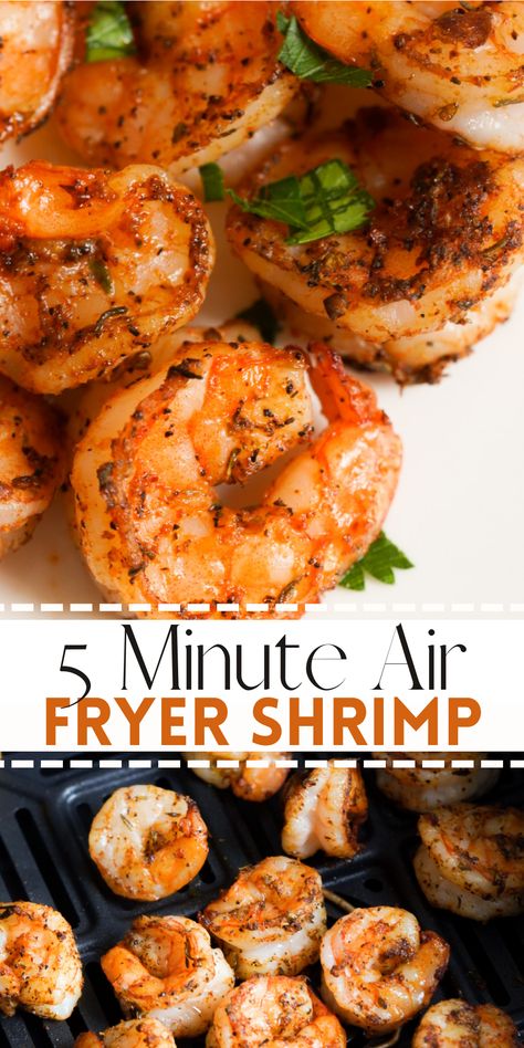 Air Fryer Shrimp can be prepared in just about 5 minutes with simple seasonings and olive oil. Fresh or frozen shrimp – this tasty protein is quick, easy, and delicious! Air Fryer Cooked Shrimp, How To Cook Frozen Shrimp On The Stove, Frozen Cooked Shrimp Recipes Easy, Cooked Shrimp Recipes Frozen, Cooking Frozen Shrimp, Frozen Shrimp In Air Fryer, Air Fry Shrimp, Air Fryer Shrimp Recipes, Air Fryer Frozen Shrimp