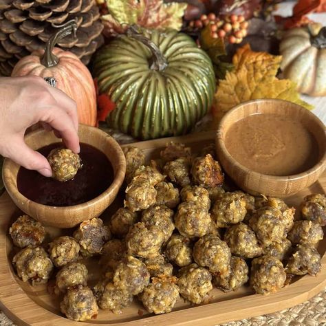 Sausage Stuffing Meatballs With Cranberry Dip, Sausage Balls With Cranberry Dip, Recipe For Sausage Balls, Stovetop Stuffing Sausage Balls, Sausage And Stuffing Balls, Stuffing Balls With Sausage, Stuffing Sausage Balls Recipe, Sausage Balls With Stuffing, Sausage Balls With Stove Top Stuffing