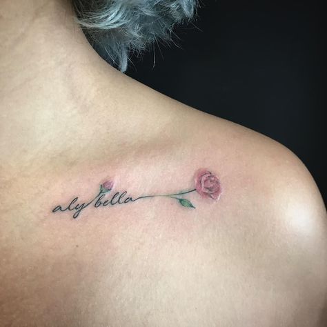 Very soft and gentle Tattoo on a collar bone. #tattoo #rose Lilly Flower Tattoo, Rose Vine Tattoos, Collar Tattoo, Rose Tattoos For Women, Small Rose Tattoo, Feather Tattoo Design, Bone Tattoos, Omerta Tattoo, Wild Tattoo