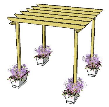 My pergola will look something like this one - general idea... will build the support boxes (i.e. flower pots) for the 4 4x4 posts (fill half with concrete) . .use 2 2x6's on each side. . and  2x2's across top . . and place solar screen on top. . . (may place 2x6's on all 4 sides - for support). Simple Pergola, Pergola Modern, Pergola Diy, Pergola Design, Wooden Pergola, Backyard Pergola, Pergola Kits, Pergola Plans, Diy Pergola