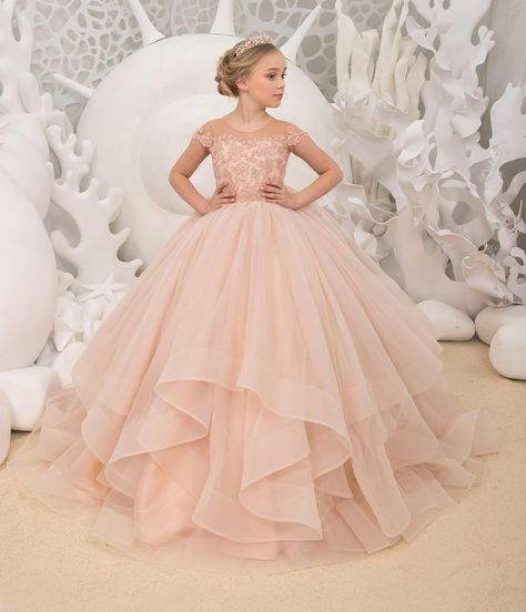 Amazon.com: PAVERJER Lace Appliques Tulle Flower Girl Dresses for Wedding Ruffle Pageant Princess Dress Long Ball Gown: Clothing, Shoes & Jewelry Gaun Tulle, Cute Prom Dress, Prom Dress Tulle, Blush Flower Girl Dresses, Wedding Party Bridesmaid, Dress Wedding Party, Kids Gown, Bridesmaid Party, Blush Flowers