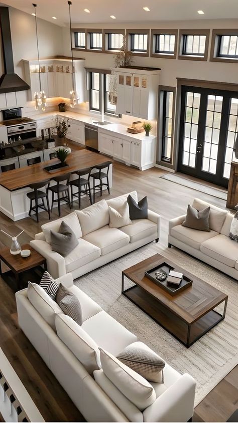 House Design Living Room Modern, American Dream House Interior, Living Room Decor Big Space, Interior Design Living Room Modern Cozy, Homey Vibes Living Room, Classic House Design Inside, House Interior Wall Design, Big Home Aesthetic, White House Interior Modern Living Room