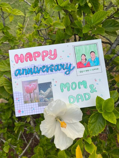 Aesthetic Anniversary Cards For Parents, Happy Anniversary Card Ideas For Parents, Anaversery Cards For Parents, Anniversary Ideas For Parents Diy, Anniversary Greeting Cards For Parents, Anniversary Card For Mom And Dad, Card For Parents Anniversary, Anniversary Card Aesthetic, Anniversary Card Parents