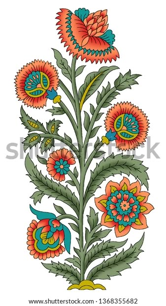 Mughal Flower Motif, Mughal Flowers, Mughal Motifs, Mughal Flower, Islamic Motifs, Mughal Art Paintings, Botanical Flower Art, Ajrakh Prints, Folk Art Flowers