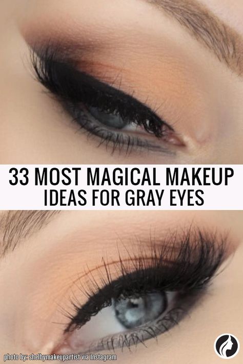 Choosing the right makeup for gray eyes might be a bit challenging. First you need to figure out what shade of gray you have. More tips can be found here. Make Up Looks For Grey Eyes, Makeup Looks Gray Eyes, Gray Eyes Makeup Look, Smokey Eye Makeup Gray, Eye Makeup Gray Eyes, Makeup For Dark Grey Eyes, Best Makeup For Grey Eyes, Make Up For Gray Eyes, How To Make Grey Eyes Pop