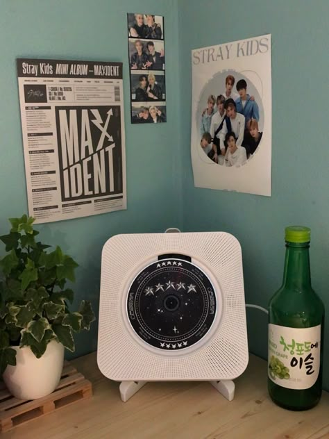 ig @its.alllieee | #straykids #skz #stay #aesthetic #kpop #soju #cdplayer #roominspo Kpop Cd Display, Kpop Cd Player, Aesthetic Cd Player, Cd Player Aesthetic, Stay Aesthetic, Cd Display, Needs Vs Wants, Disco Aesthetic, Vision Board Images